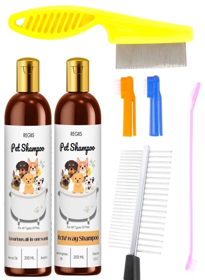 Regiis Pet Shampoo Set with Grooming Tools, All-in-One and Itch-Away Formula, 200 ml Each(Pack of 5) - Image 1